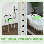 Tabouret de douche pour personnes âgées et handicapées avec accoudoirs, hauteur réglable, patins antidérapants, vert