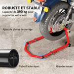 Béquille roue avant arrière charge 390kg béquille d'atelier moto bras réglable en acier, fourche en forme de U + L rouge