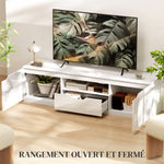 Meuble TV 160 cm, meuble télé pour téléviseur jusqu'à 65 pouces avec 2 portes et tiroir, blanc