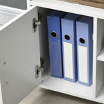 Support d'imprimante organiseur bureau caisson placard porte 3 niches + grand plateau panneaux particules blanc