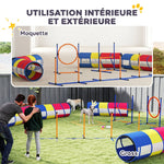 Équipement d'Agilité pour Chien 12 Pièces, 4 Tunnels, Sauts Ajustables, Anneau, Slaloms, 357x65x68cm, Multicolore