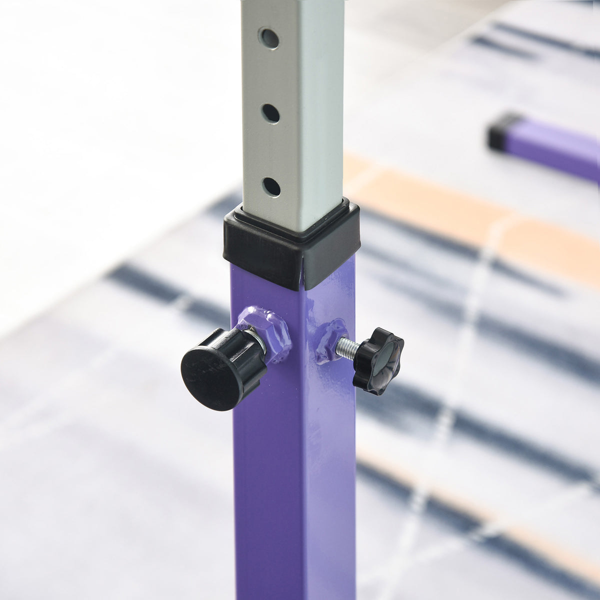 Turnreck für Kinder, höhenverstellbar in 13 Stufen von 92–150 cm, aus Stahl und Buchenholz, Trainings-Turnreck für Zuhause, rutschfest, einfach zu montieren, Violett