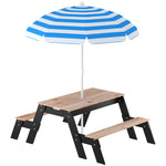 Table de pique-nique enfants avec parasol, 3 en 1 salon de jardin en bois pour enfants 3-6 ans avec 2 boîtes, naturel