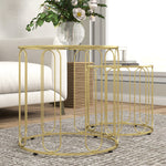 Lot de 2 tables basses gigognes rondes modernes avec cadre en métal et plateau en verre, ton doré