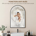 Miroir Salle de Bain avec Éclairage 60 x 90 cm, Miroir LED Arqué, Anti-Buée, 3 Couleurs Lumière, Dimmable, Mémoire, Noir