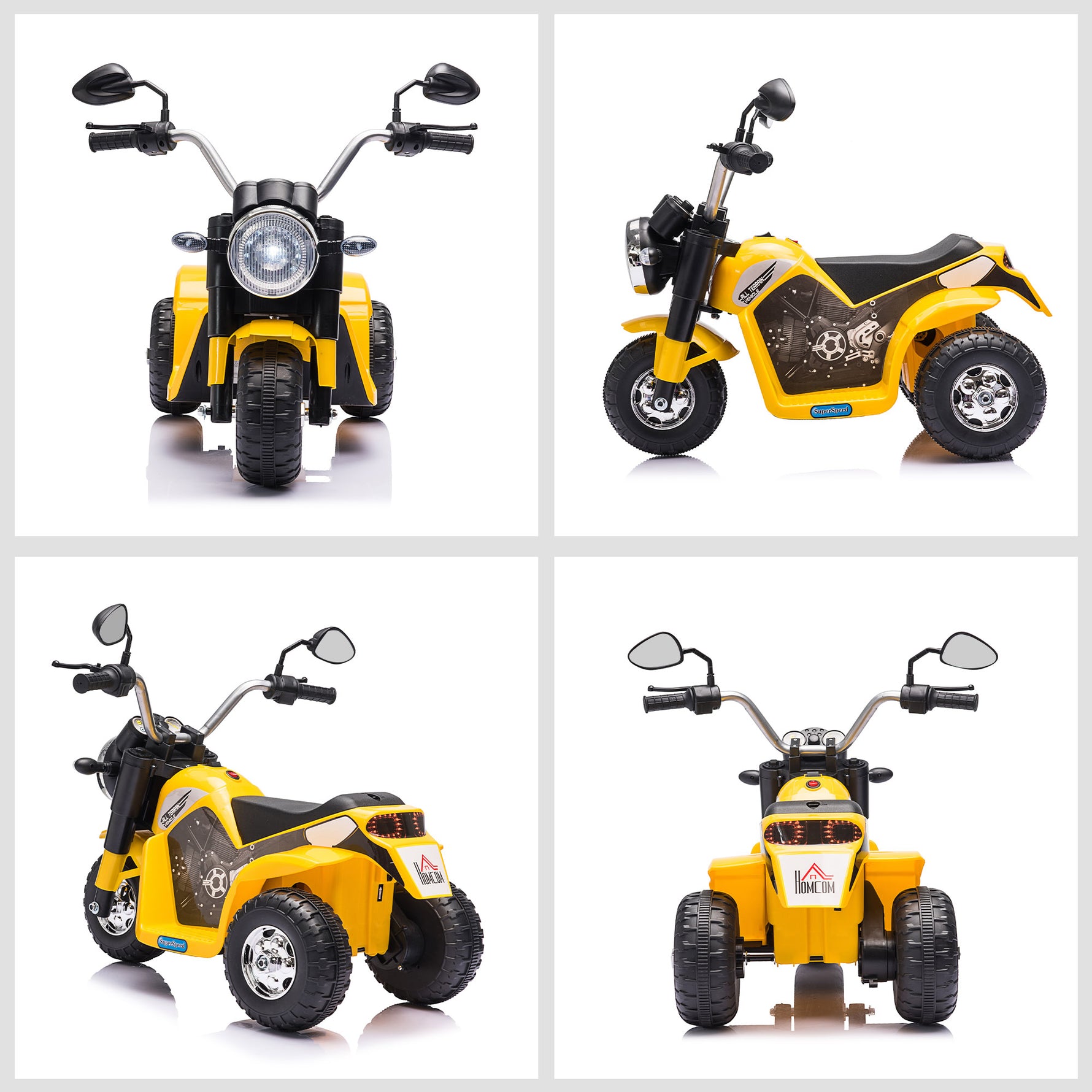 Moto électrique Enfant Chopper Tout-Terrain 6 V 20 W Marche AV AR 3 Roues Effets Lumineux et sonores Jaune Noir