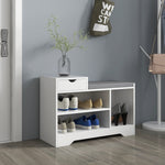 Mueble zapatero y banco con 1 cajón y 3 compartimentos, capacidad 5 pares, MDF, 76,5L x 30P x 52A cm