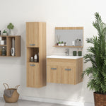 Ensemble de Meubles de Salle de Bain 4 Pièces, Mural, avec Miroir, Meuble sous Vasque, Lavabo et Armoire Haute, Naturel