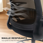 Chaise de bureau en maille, chaise d'ordinateur avec accoudoirs rabattables, hauteur réglable, repose-pieds, noir