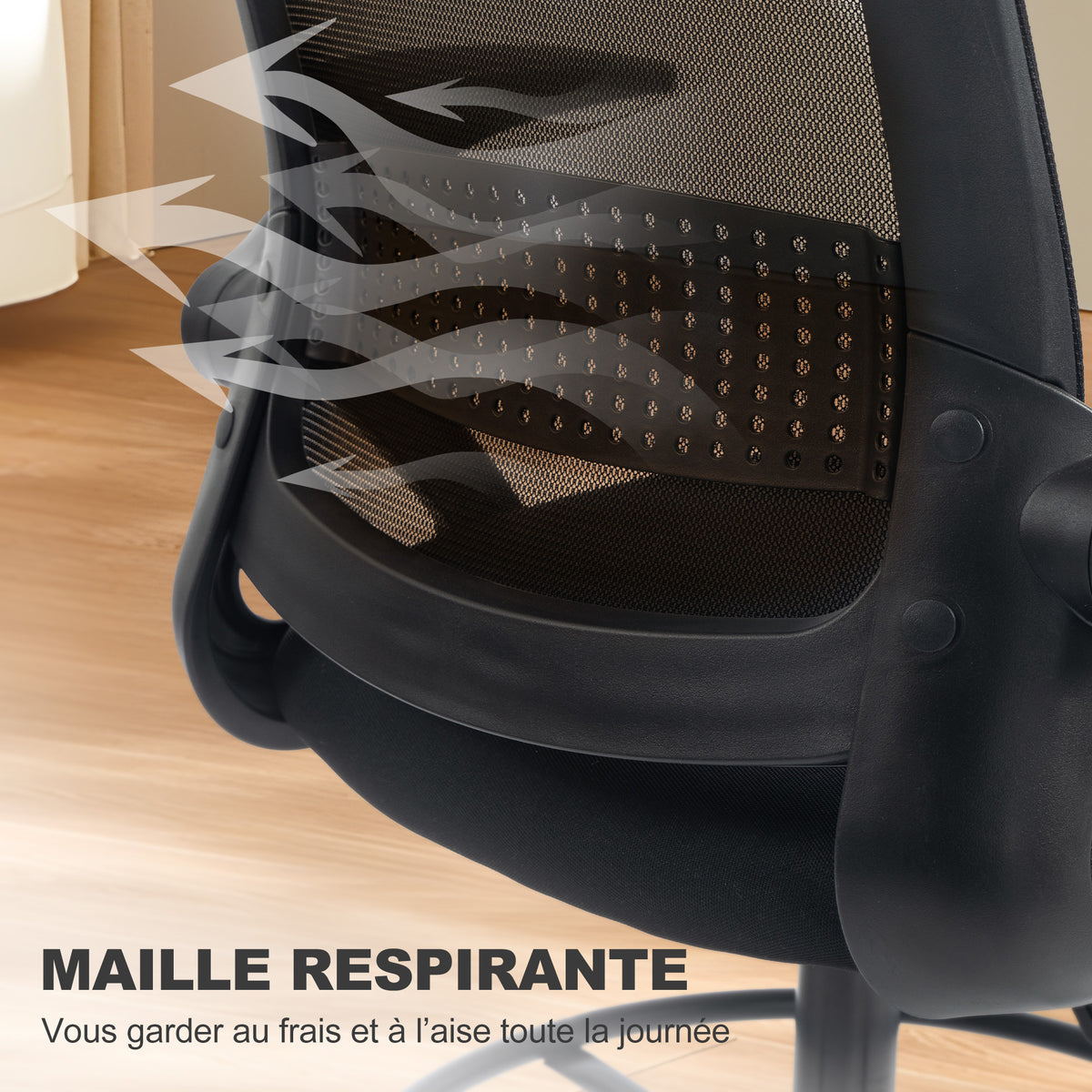 Chaise de bureau en maille, chaise d'ordinateur avec accoudoirs rabattables, hauteur réglable, repose-pieds, noir