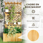 Jardinière avec treillis lit surélevé de jardin en bois avec toit suspendu, trous de drainage et doublure, naturel