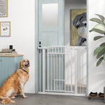Barrera de seguridad para perros, sistema de doble cierre, montaje a presión o con tornillos, ancho 76-104 cm, blanca