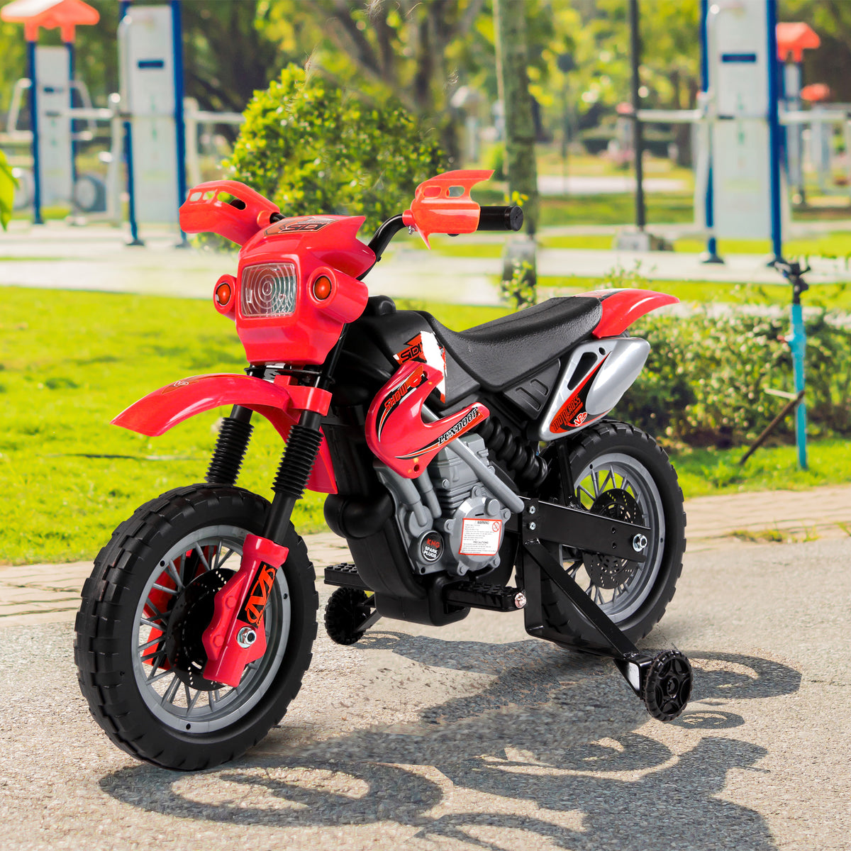 Moto Cross électrique Enfant 3 à 6 Ans 6 V phares klaxon musiques 102 x 58 x 66 cm Rouge et Noir