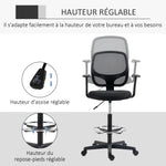 Chaise bureau ergonomique, chaise de dessin, repose-pieds, dossier en maille, hauteur réglable, 64x57x110-132cm, noir