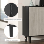 Buffet de cuisine meuble de rangement 2 placards avec étagères réglables, 121 x 37 x 75 cm, noir et aspect bois gris