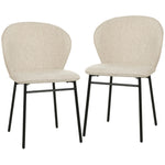 Juego de 2 sillas de comedor con asiento tapizado en tela efecto lino, patas de acero estable, diseño moderno, color crema