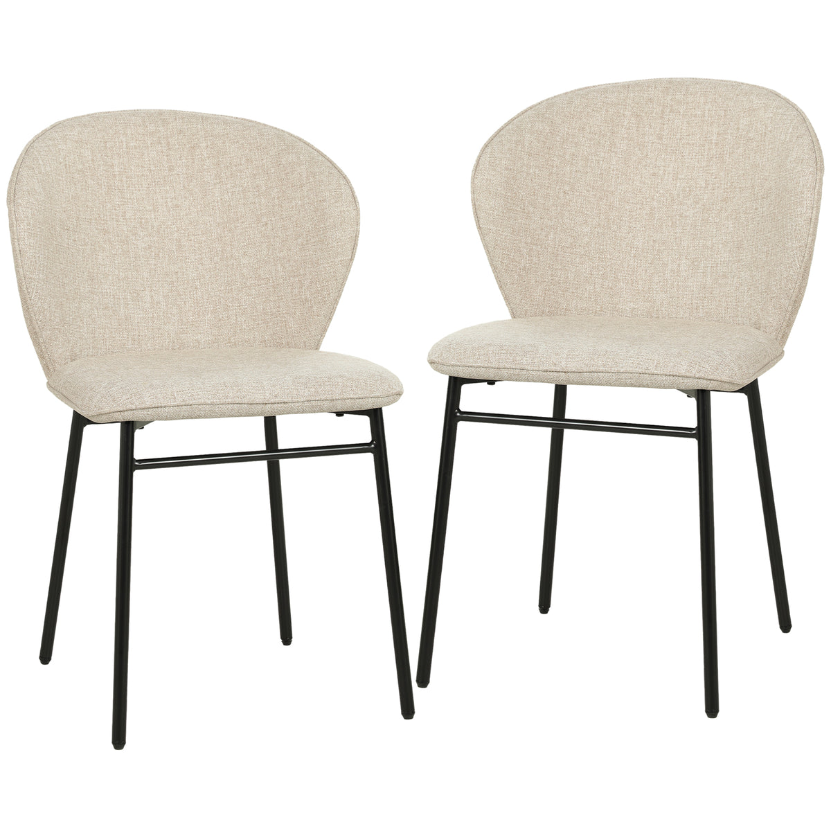 Juego de 2 sillas de comedor con asiento tapizado en tela efecto lino, patas de acero estable, diseño moderno, color crema