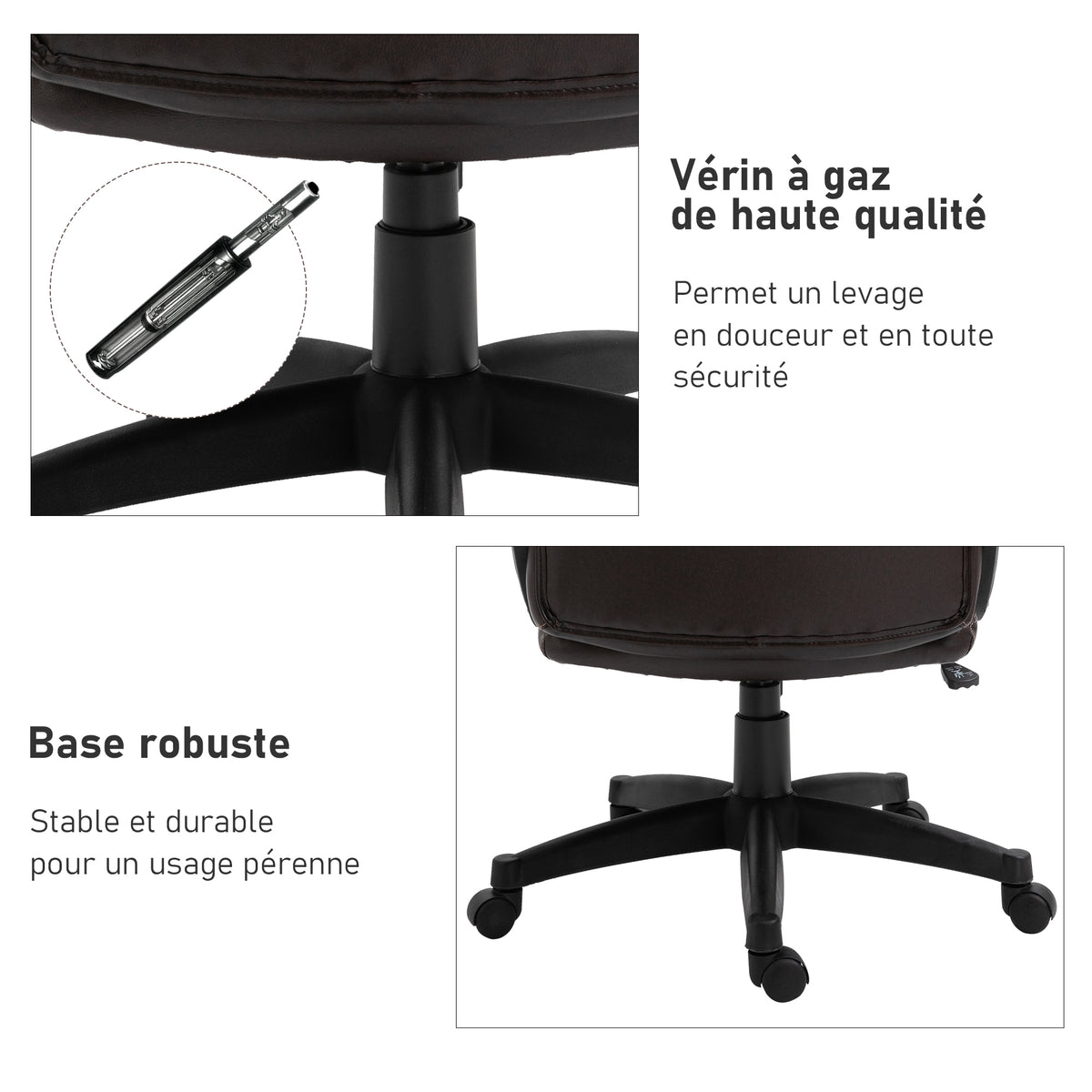 Bureaustoel ergonomische bureaustoel verstelbaar zwenkwielen 360° draaibaar PU-kunstleer bekleding 64 x 73 x 106-115,5 cm chocolade