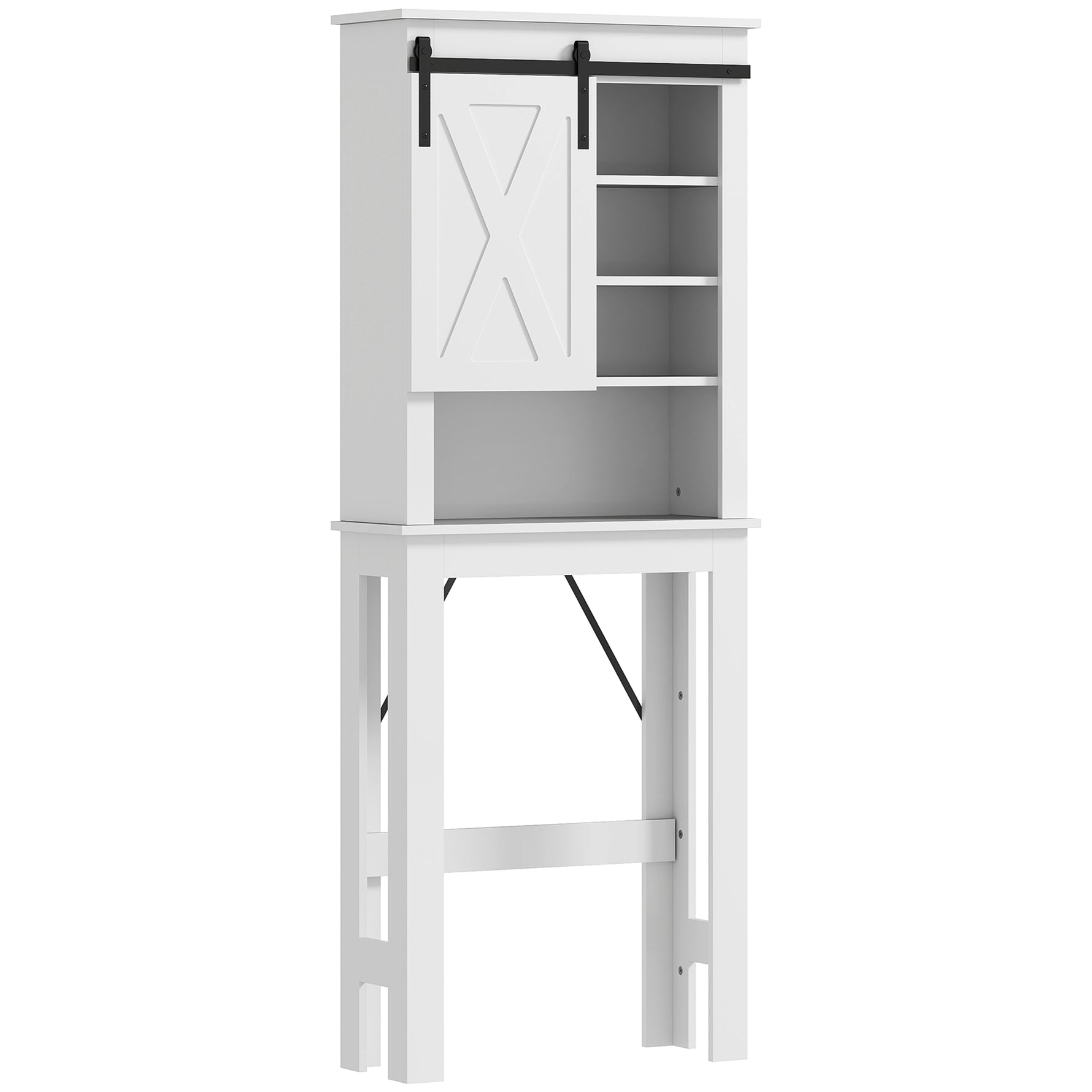 Meuble WC dessus de toilette avec porte coulissante, avec 6 compartiments de rangement, blanc