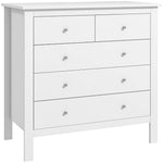 Commode à 5 tiroirs, meuble de rangement, avec poignées, glissières métalliques,  en bois, 79l x 39,5P x 80,5H cm, blanc