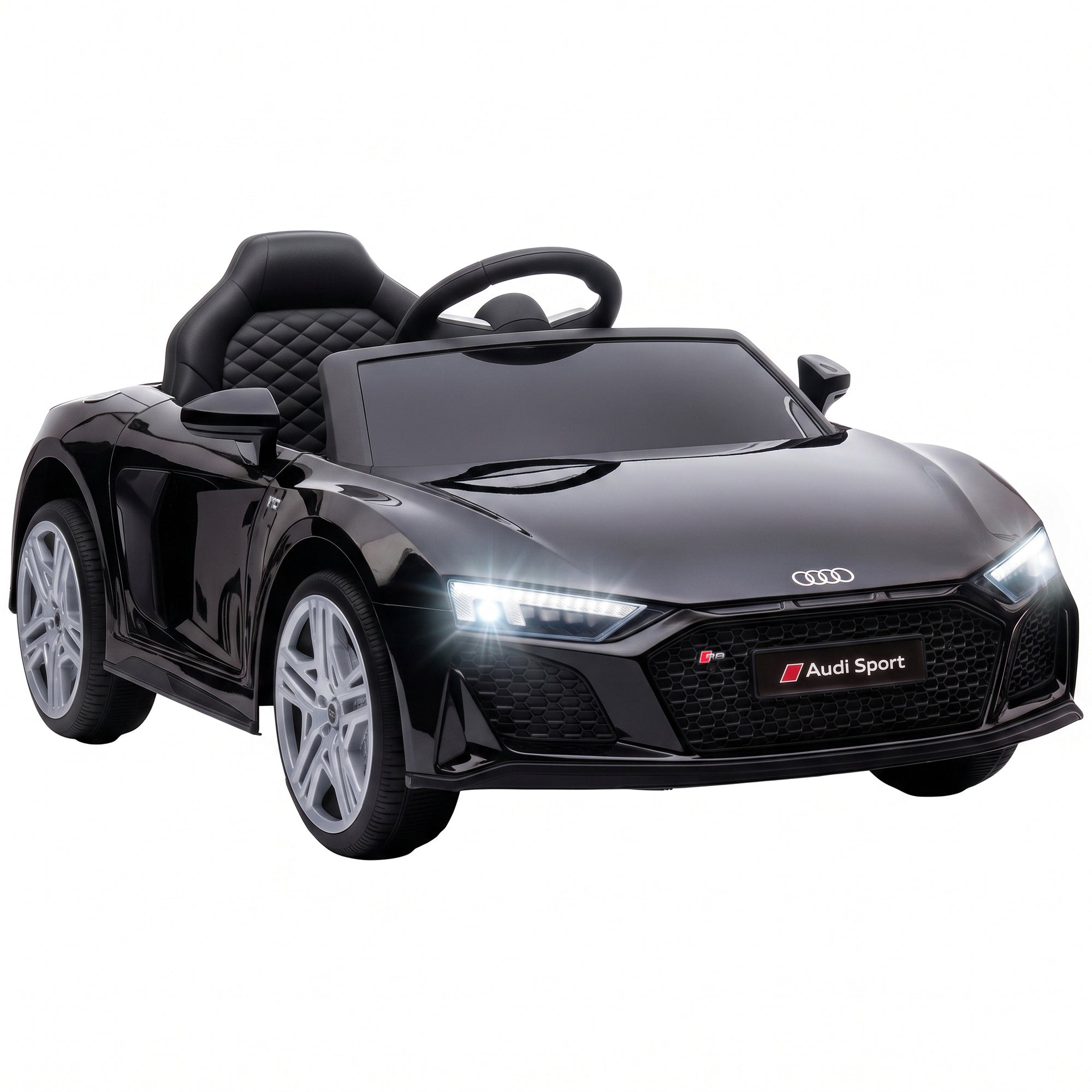 Voiture Électrique Enfants 12V Audi R8 Spyder, Véhicule Électrique, 2 Moteurs, Télécommande 2,4G, Batterie Lithium, Noir