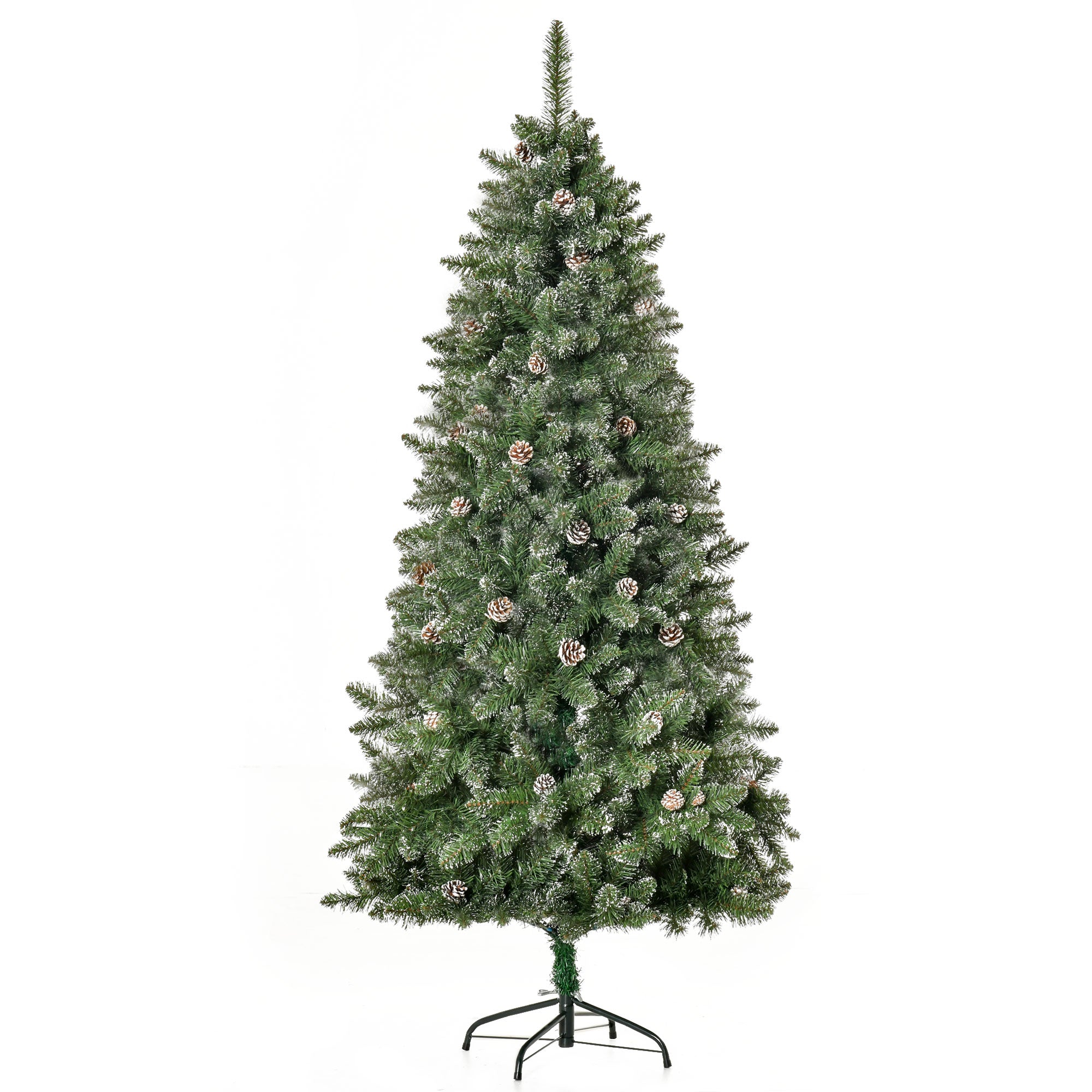 Künstlicher Weihnachtsbaum, verschneite Optik, 180 cm H, 50 Tannenzapfen, 718 Zweige, Nordmanntannen-Imitation, sehr realistisch