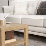 Tavolino da salotto, tavolino d'appoggio rettangolare a 2 livelli con ripiano portaoggetti, 90x45x44,5 cm, legno naturale