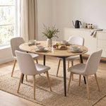 Mesa de comedor extensible ovalada para 4 a 6 personas, mesa de cocina 120-160 cm, bordes redondeados, roble