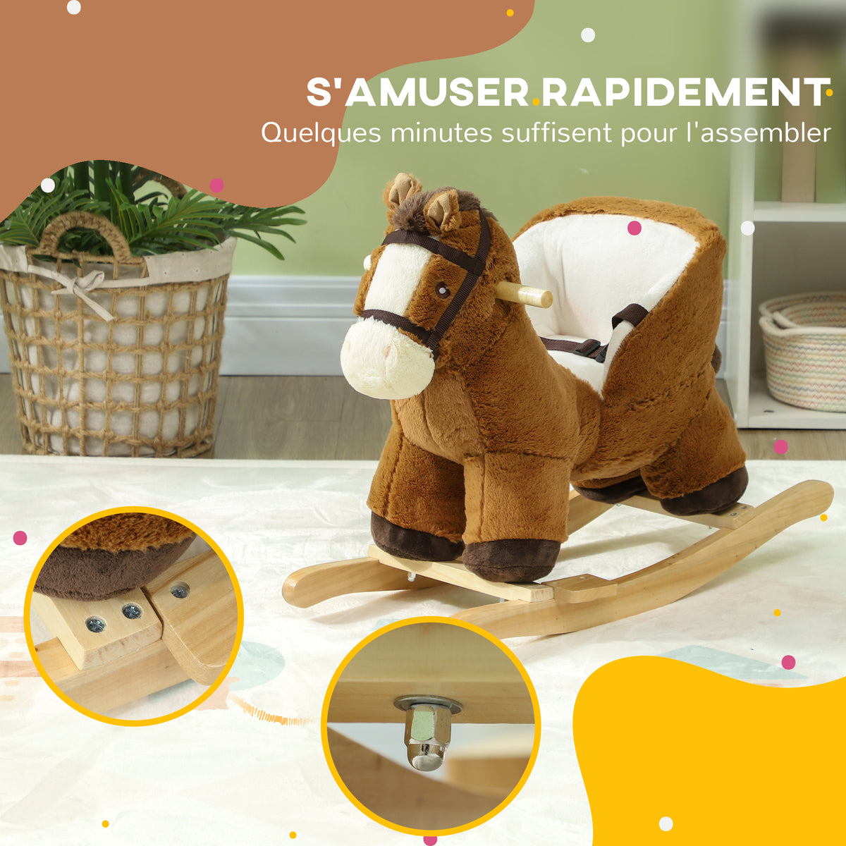 Cheval à bascule pour enfants jouet à bascule bébé de 18 à 36 mois avec effet sonore base en bois ceinture de sécurité