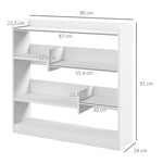 Bibliothèque étagère Meuble de Rangement dim. 90L x 24l x 91H cm 4 Niveaux 3 Panneaux arrières Panneaux de Particules Blanc