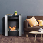 Cheminée bioéthanol brûleur 0,9 L avec plateau de rangement en verre trempé 60 x 20 x 79 cm Acier Noir et Blanc