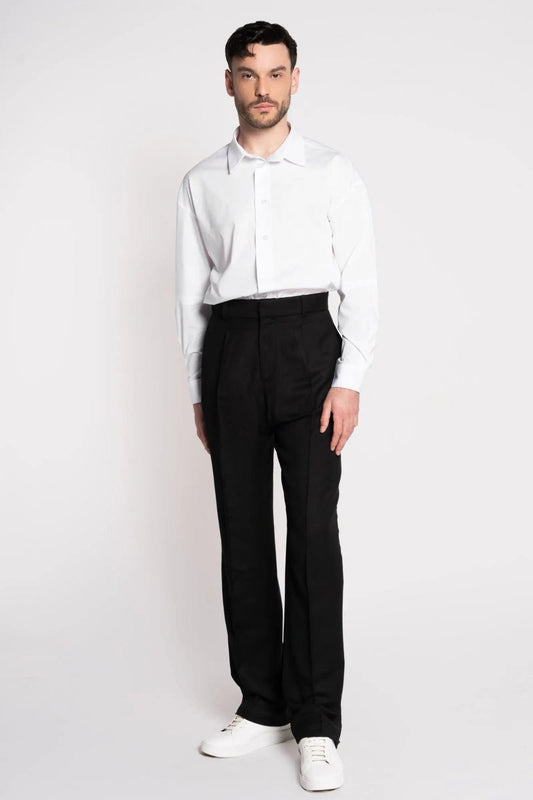 Pantalon Taille Haute Plissé en Laine Froide – Fabriqué en France – Erverte Paris