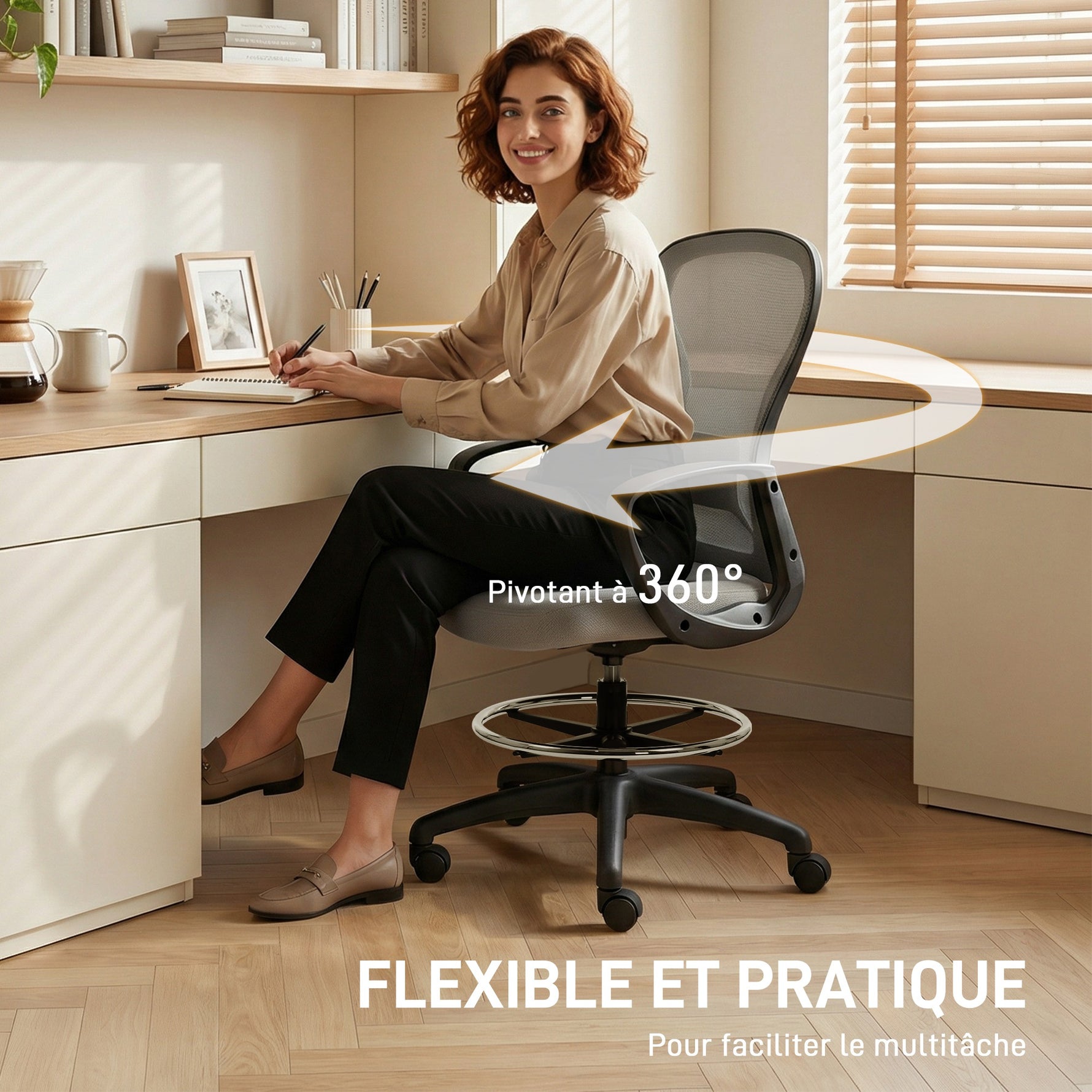 Chaise bureau ergonomique, fauteuil de bureau avec repose-pieds et accoudoirs, en maille, 59 x 65 x 123 cm, Gris