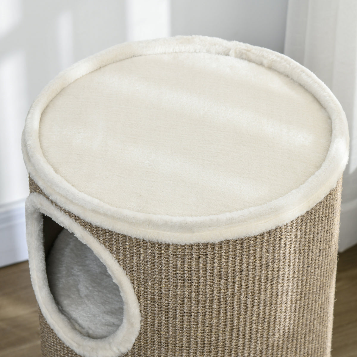 Tonneau à Gratter pour Chat, Tour à Griffer en Sisal à 3 Niveaux Recouvert de Peluche, Ø 38 x 70 cm, Marron