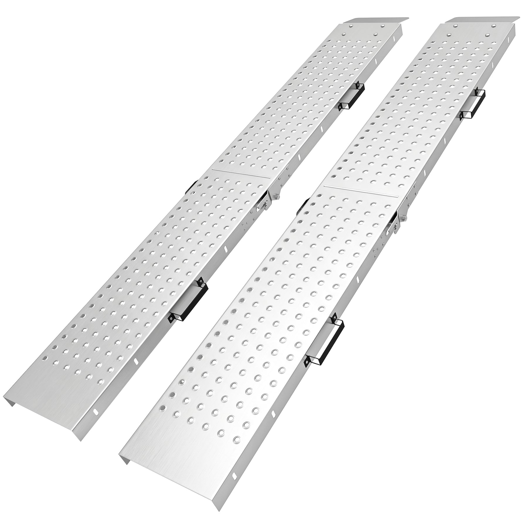 Lot de 2 Rampes de Chargement Pliantes avec Poignées et Surface Antidérapante, Charge Max. 400 kg, 180 x 25,5 cm, Argent