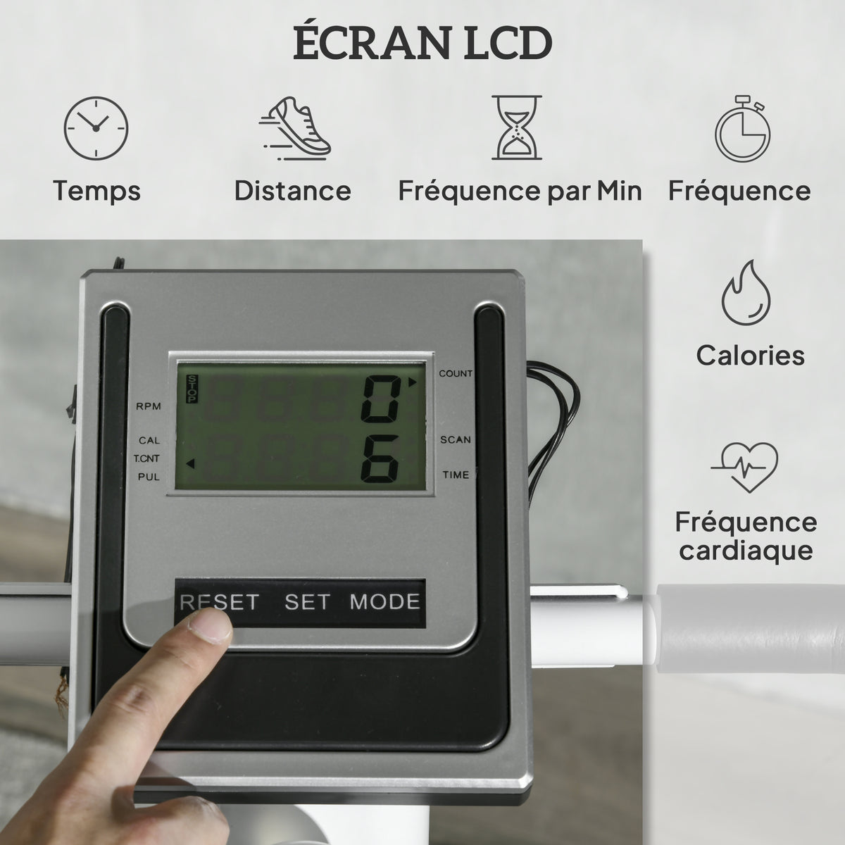 Stepper avec guidon 12 niveaux de résistance réglables, écran LCD, 2 roues et pédales antidérapantes, blanc et noir