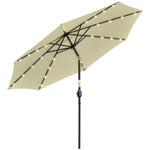 Ombrellone da giardino rotondo Ø 265 cm, luci LED solari, manovella inclinabile, palo in acciaio, 8 stecche, beige
