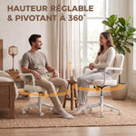 Chaise Bureau Ergonomique, Fauteuil de Bureau en Tissu Bouclette avec Hauteur Réglable, Fonction Bascule, Crème