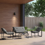 Salon de jardin 4 pièces 4 personnes avec canapé 2 places, 2 fauteuils et 1 table basse gris