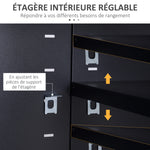 Meuble TV banc télévision design industriel 2 placards avec 2 étagères réglables passe-câbles structure acier noir