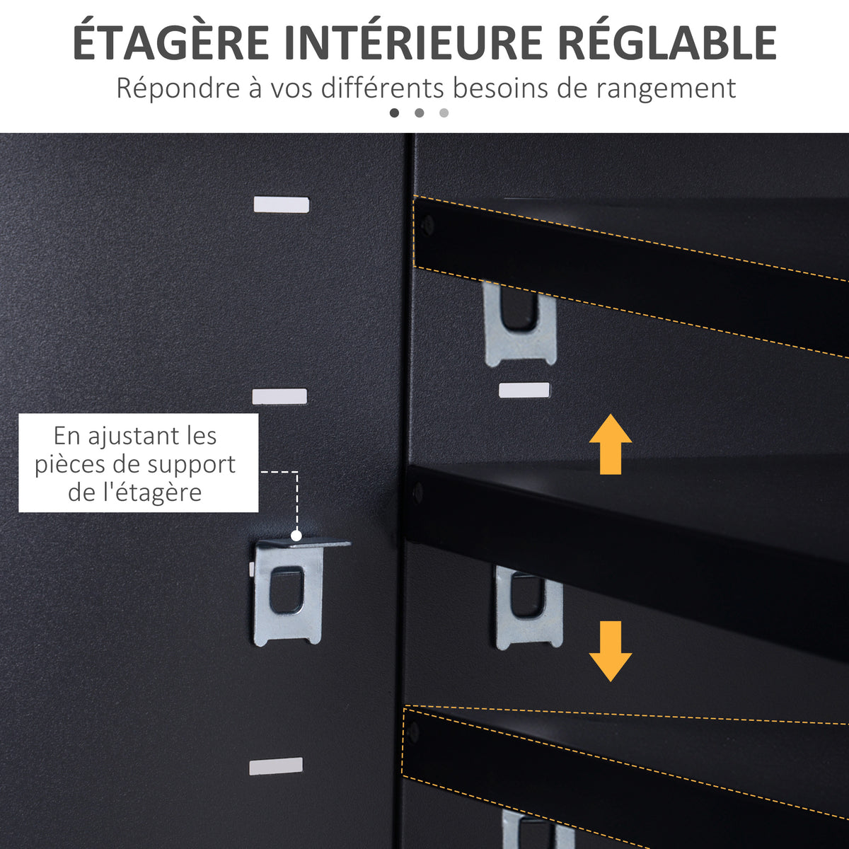 Meuble TV banc télévision design industriel 2 placards avec 2 étagères réglables passe-câbles structure acier noir