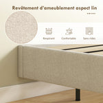 Cadre de lit flottant 140 x 190 cm avec éclairage LED, lit double rembourré en lin, sommier à lattes en bois, beige