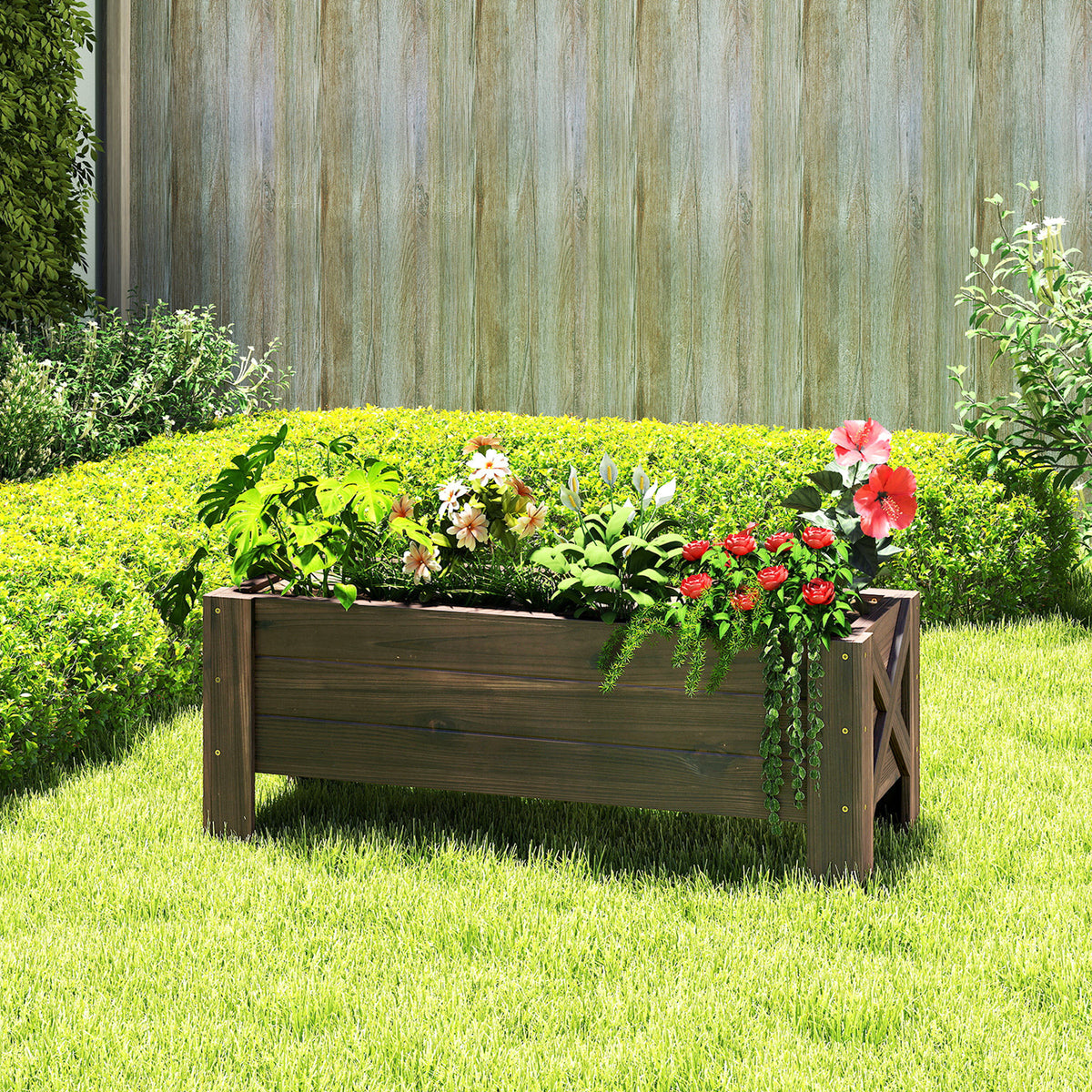 Jardinière sur Pieds bac à Fleurs dim. 100L x 36l x 36H cm Inserts d'irrigation Inclus Bois Massif Sapin traité-6