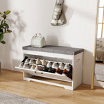 Banc à chaussures, banc d'entrée moderne avec siège rembourré, tiroir basculant et étagère ajustable, 80x30x50cm, blanc