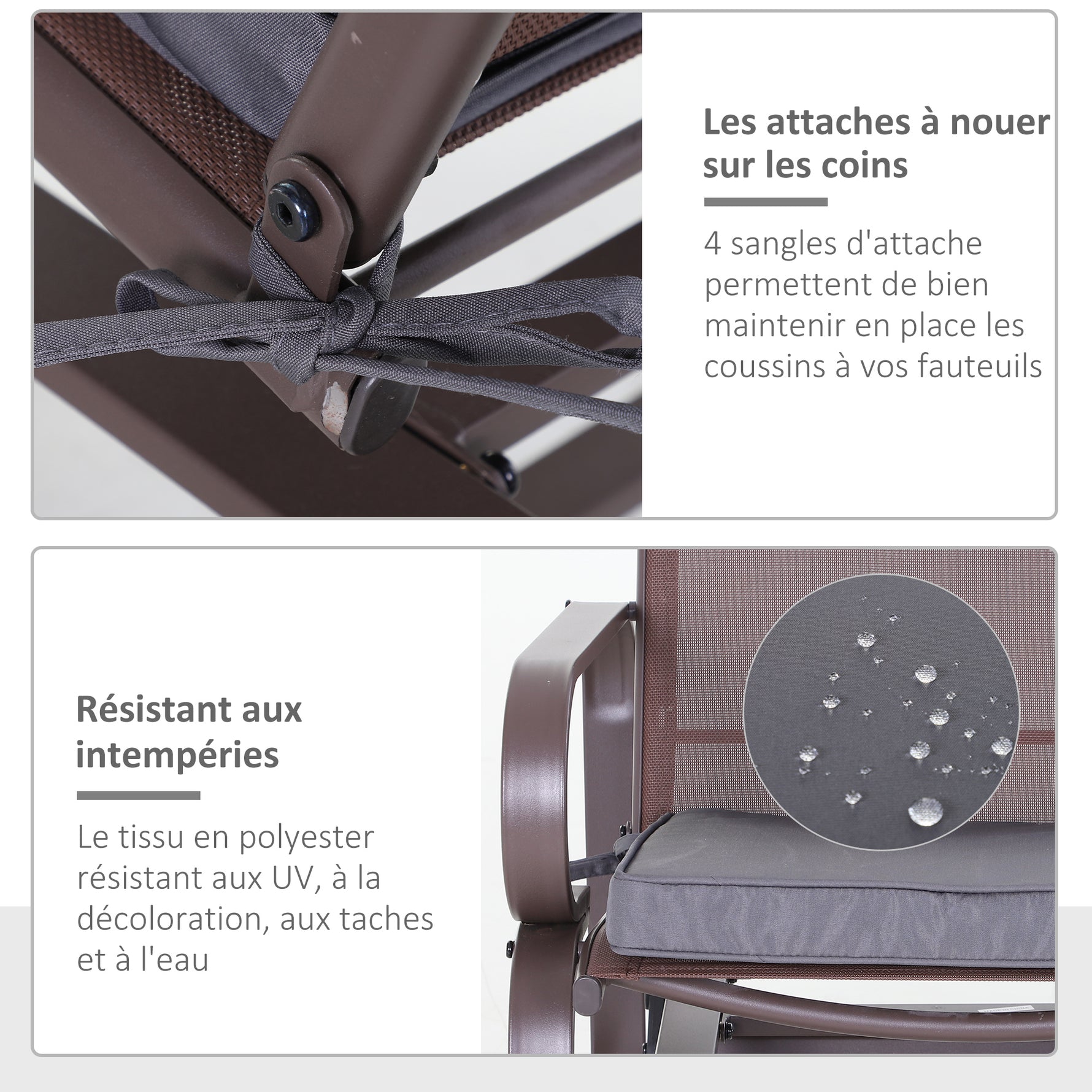 Lot de 2 Coussins de chaise de jardin Coussin chaise extérieur Coussins d'assise déhoussables Rembourrage 5 cm Tissu Polyester dim. 45L x 45l cm Gris foncé
