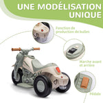 Moto elettrica per bambini 2-5 anni, 3 ruote, 6 V, 3 km/h, con funzione bolle, effetti luminosi e sonori, bianco crema