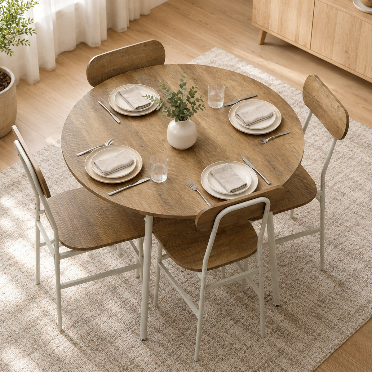 Ensemble table salle à manger avec 4 chaises, table de cuisine avec chaises pour 4 personnes, cadre en métal, naturel