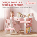 Scrivania e Sedia per Bambini 2 Pezzi, Set Tavolo per Attività, Cassetto, Libreria per Disegno, Lettura, Bianco Rosa