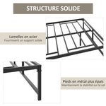 Cadre de lit double 140 x 190 cm, lit double 2 personnes en acier, hauteur 31 cm avec rangement, sommier à lattes, noir
