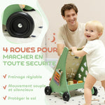 Trotteur en bois pour bébé 18+ mois, chariot de marche, contrôle de vitesse, centre d'activités, 33,5x36x46,8cm, vert